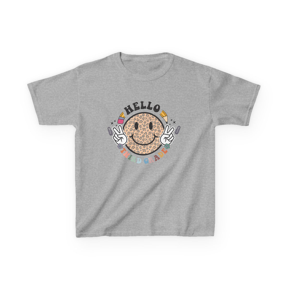 Third Grade Cheetah Smiley Face Graphic Tee Back-to-School 3rd Grade Kids T-Shirt