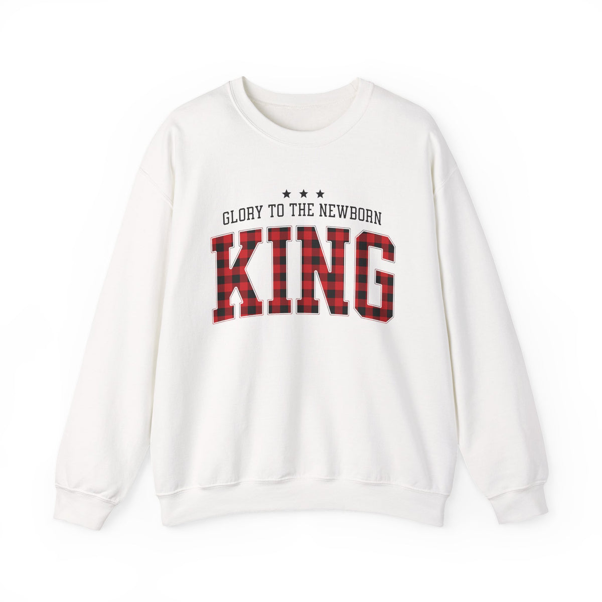 Glory to the Newborn King Christmas Season Buffalo Plaid Crewneck Unisex Sweatshirt
