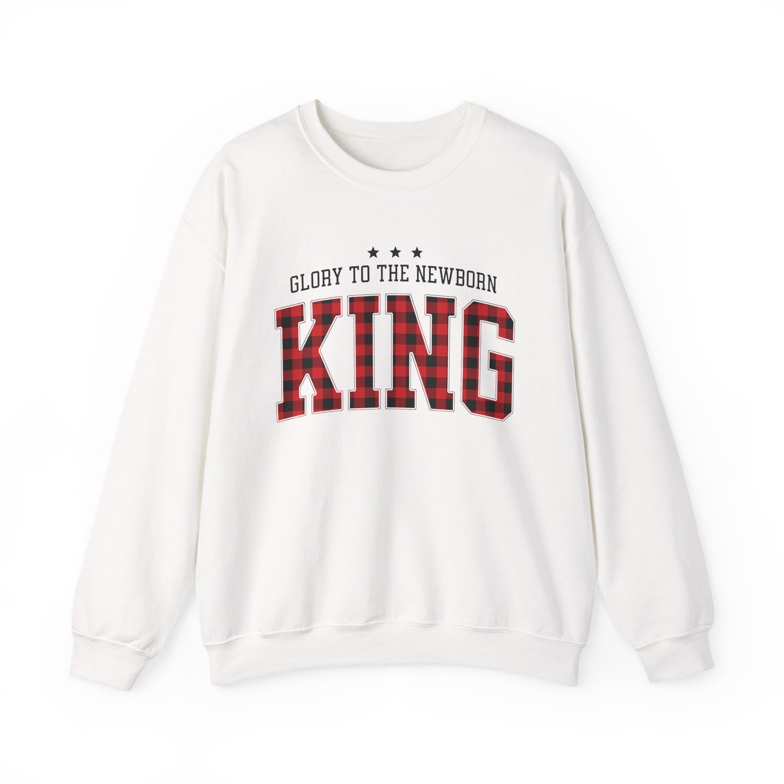 Glory to the Newborn King Christmas Season Buffalo Plaid Crewneck Unisex Sweatshirt