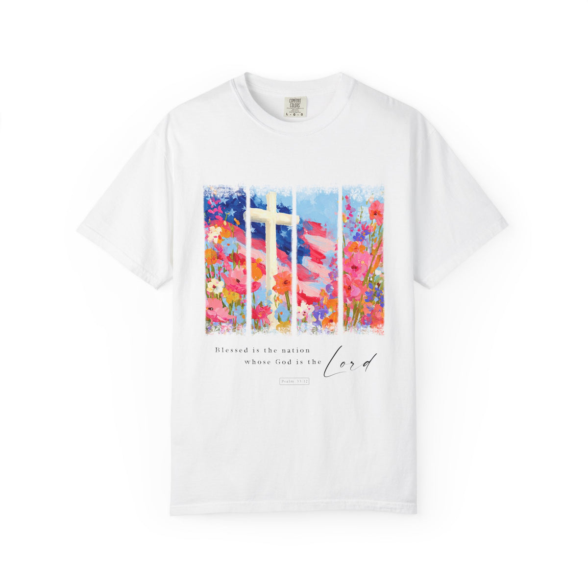 Blessed is the Nation Christian Patriotic T-Shirt 4th of July Graphic Tee