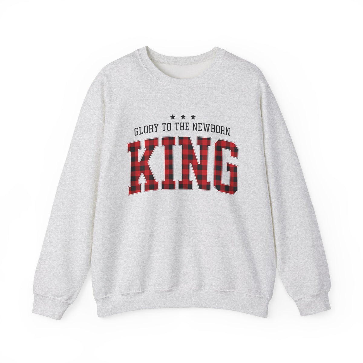 Glory to the Newborn King Christmas Season Buffalo Plaid Crewneck Unisex Sweatshirt
