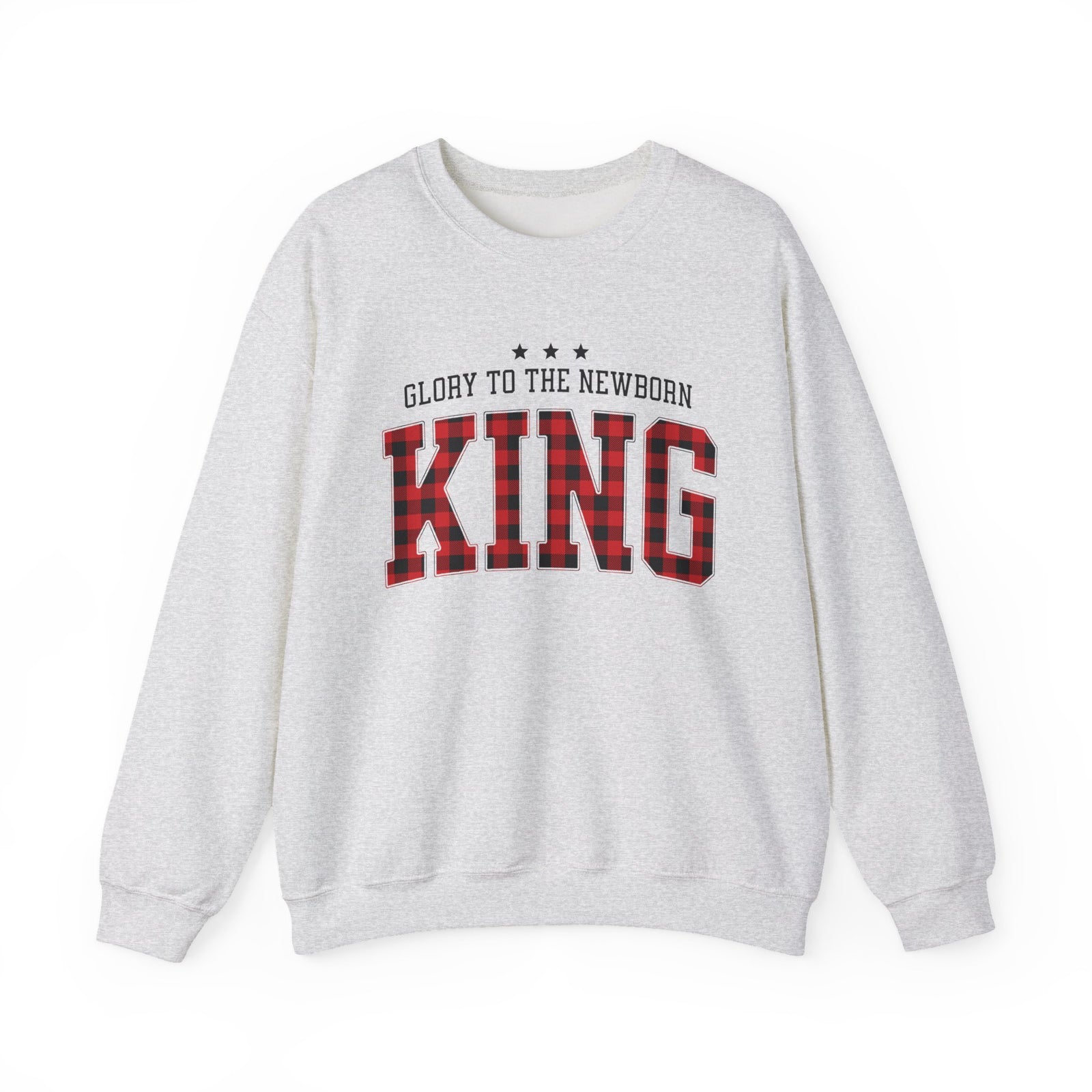 Glory to the Newborn King Christmas Season Buffalo Plaid Crewneck Unisex Sweatshirt