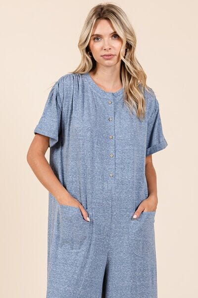 Mittoshop Button Detail Short Sleeve Wide Leg Jumpsuit - Sydney So Sweet