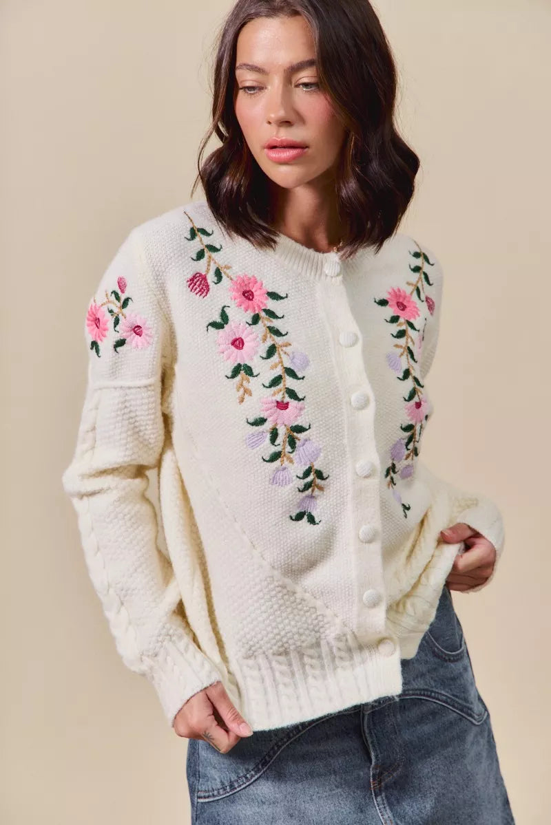 SO ME Floral Embroidered Coquette Sweater Cardigan - Sydney So Sweet