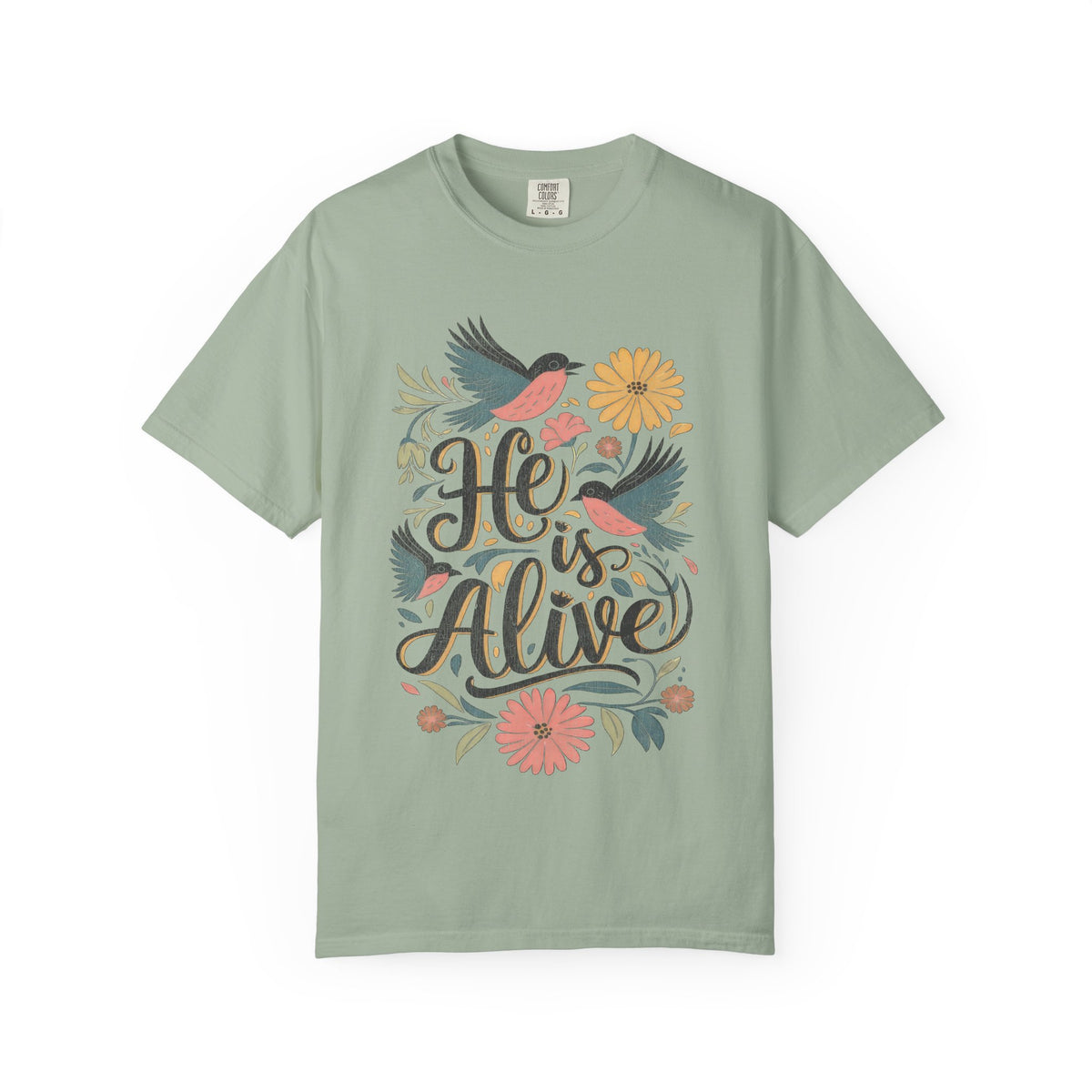 He Is Alive Birds & Floral Easter Unisex Graphic T‑Shirt Distressed Christian Tee
