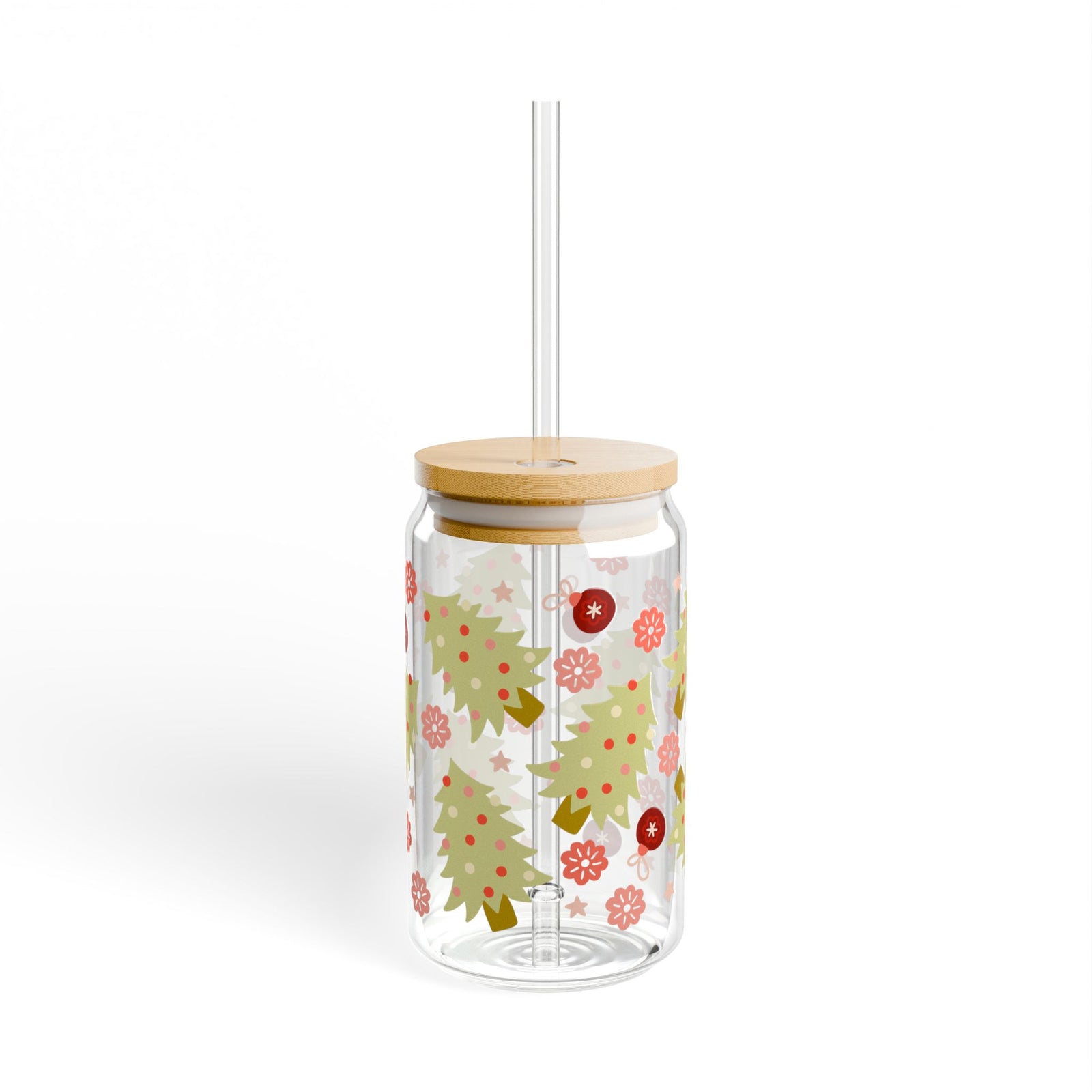 90's Christmas Sipper Glass 16oz Reusable Drink Jar with Lid & Straw
