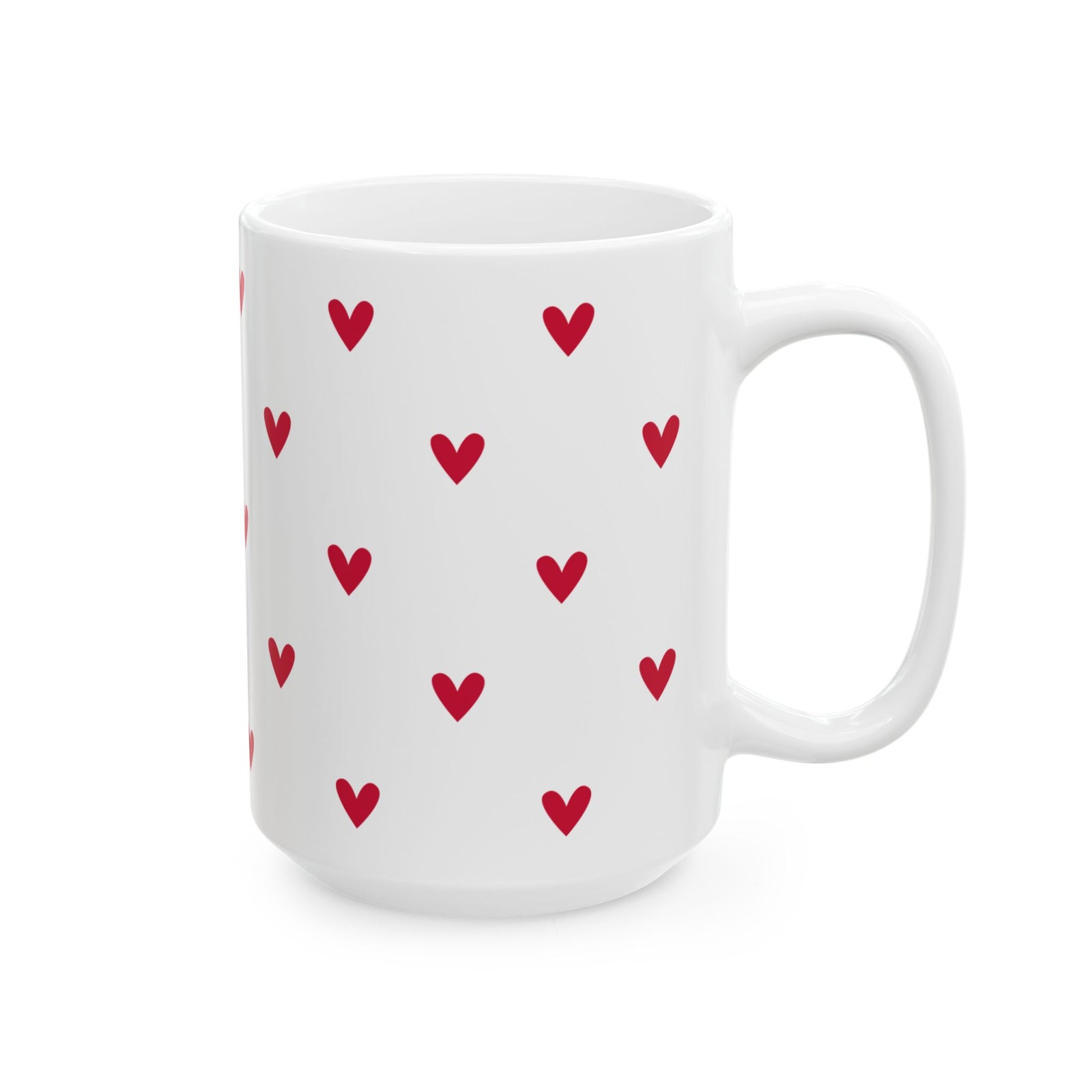 Red Heart Pattern Ceramic Mug — Cute Valentine Coffee Cup (11oz & 15oz)