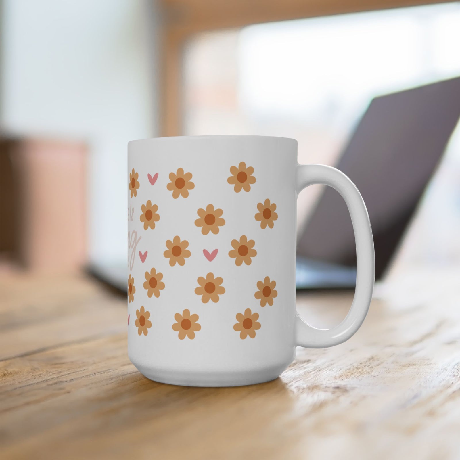 She Is Strong Ceramic Mug — Proverbs 31:25 Yellow Floral Inspirational Coffee Cup