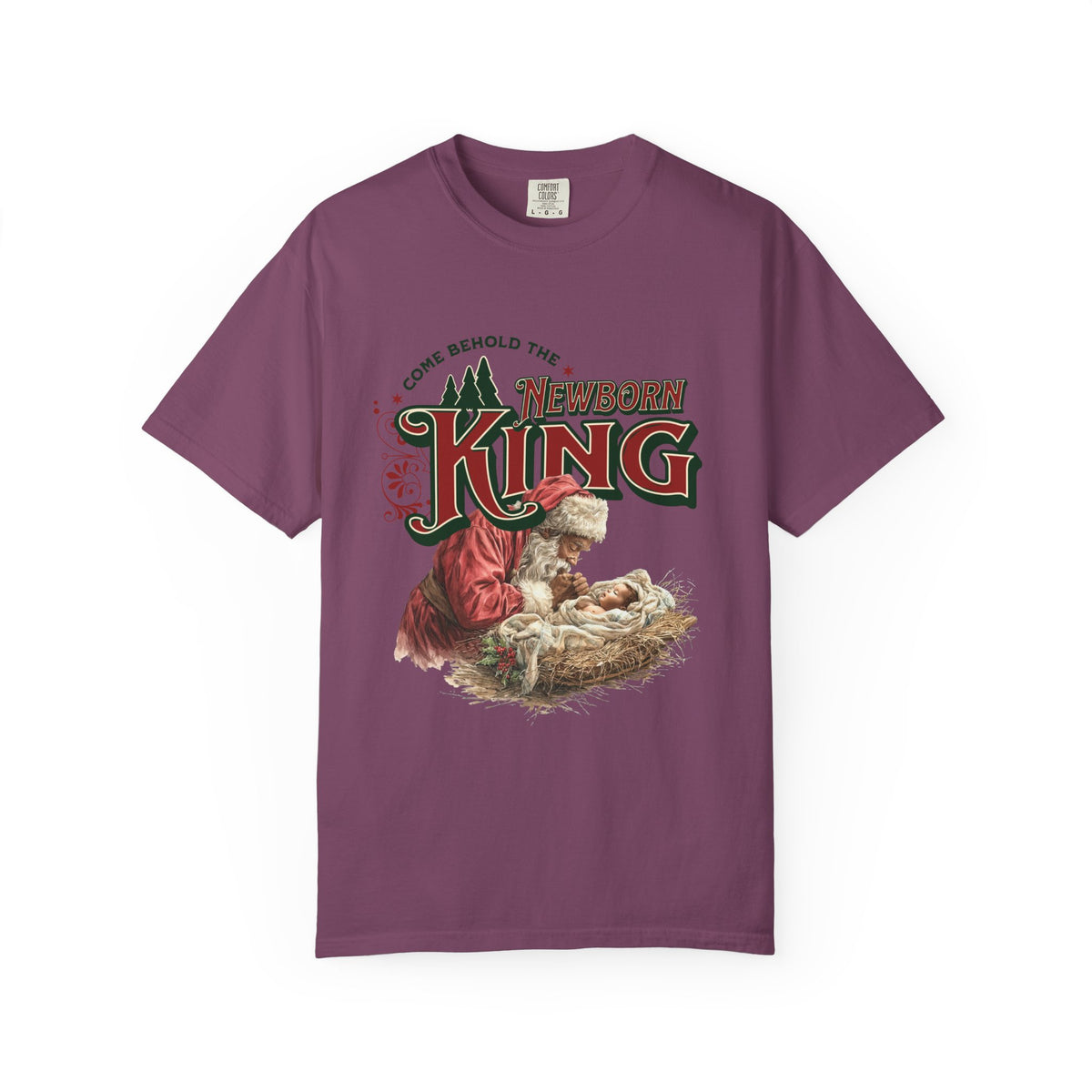 Come Behold the Newborn King Jesus Santa Christmas T-Shirt Christian Graphic Tee
