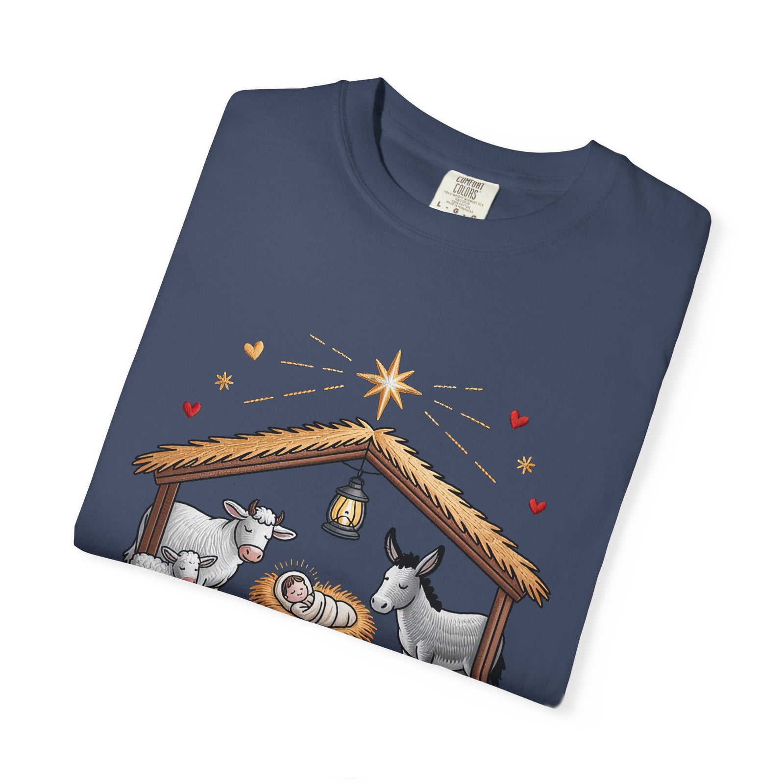 Christ the Savior is Born Faux Embroidery T-Shirt Nativity Scene Graphic Tee