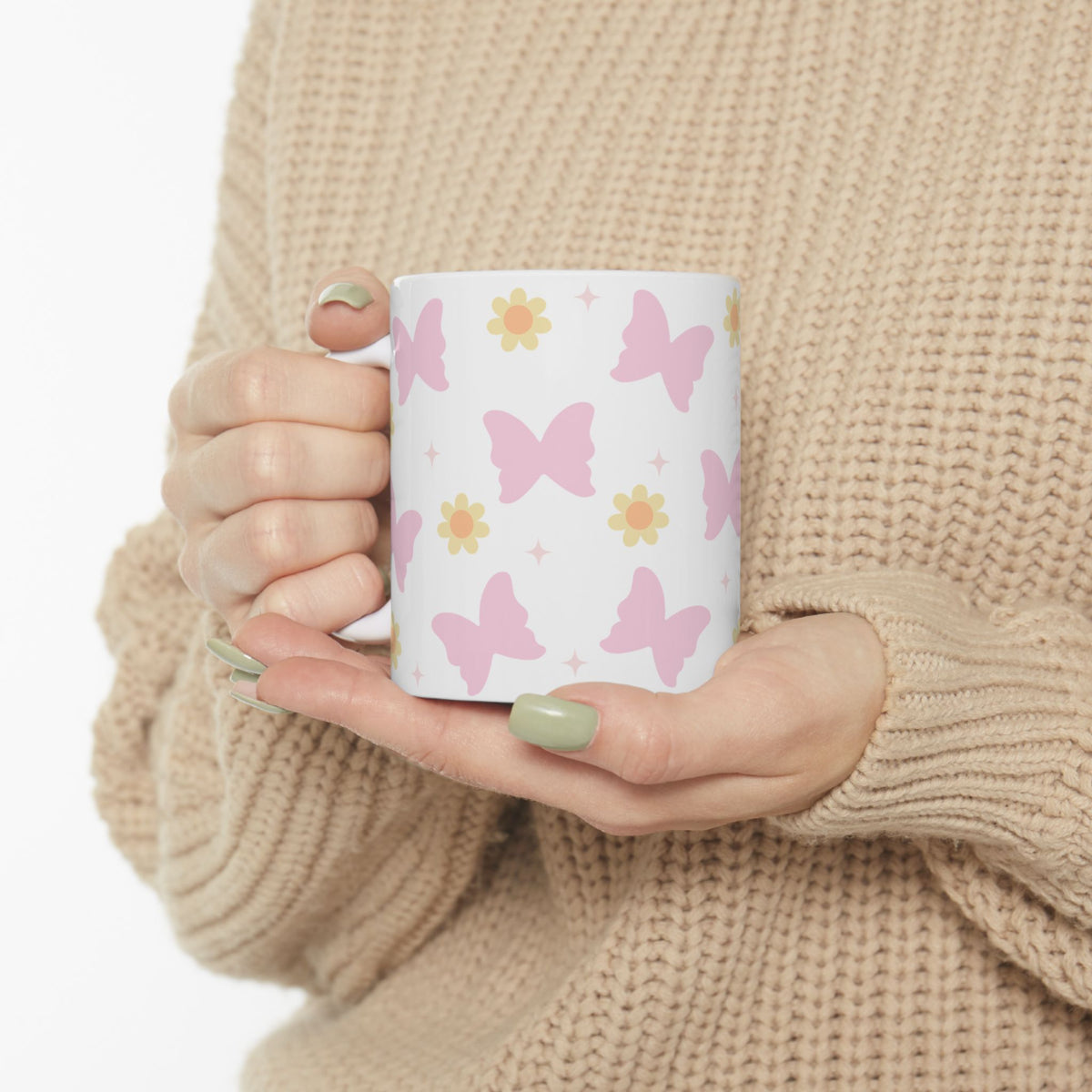 Boho Butterfly Daisy Cute Ceramic Mug Coffee Cup (11oz & 15oz)