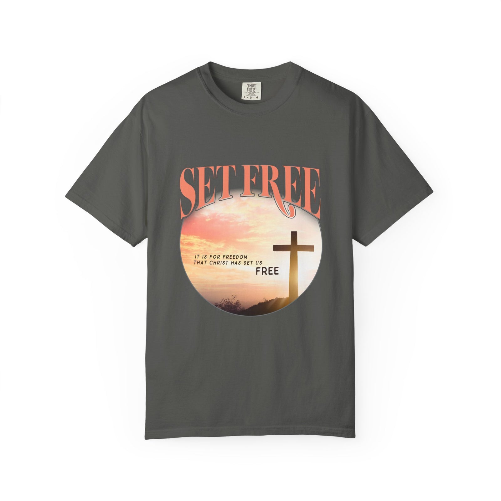 Set Free by Christ Christian T-Shirt Sunset Cross Faith Tee