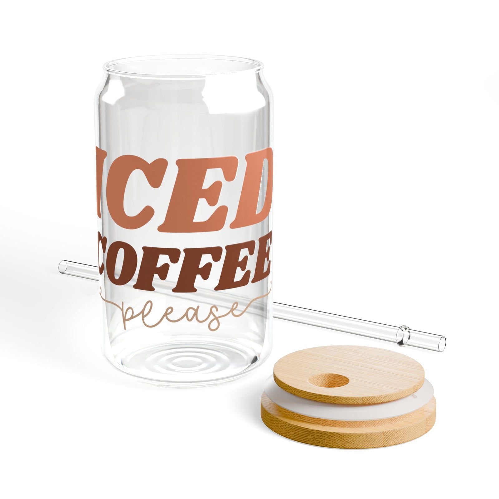 Iced Coffee Please Sipper Glass 16oz Reusable Drink Jar with Lid & Straw