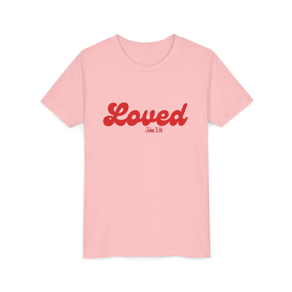 Loved John 3:16 Kids Tee Christian Script Youth T-Shirt