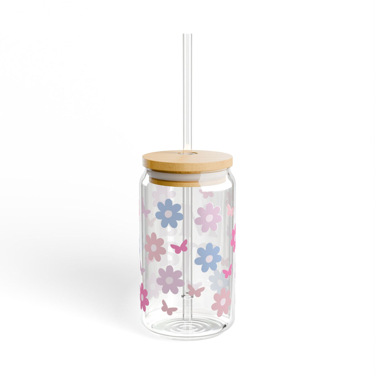 Mama Floral Tumbler Sipper Glass 16oz — Reusable Drink Jar with Lid & Straw