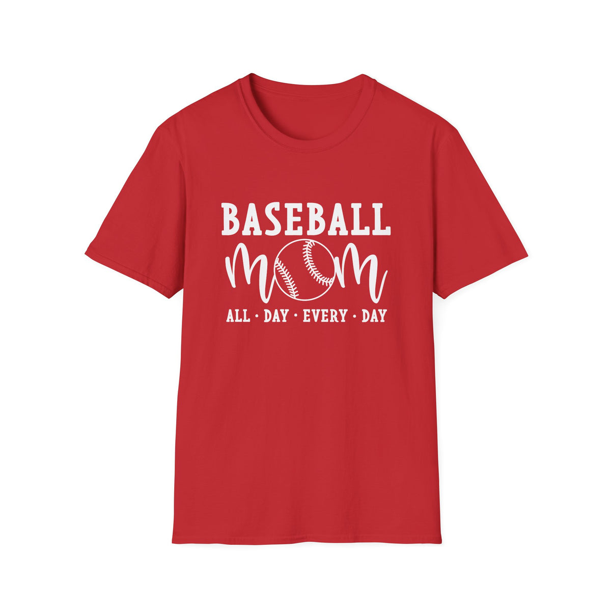 Baseball Mom All Day Graphic T-Shirt Cute Sports Mom Tee (12 Team Colors)