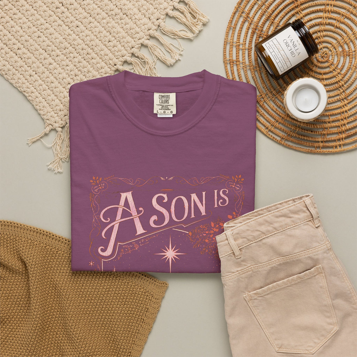 A Son is Given Jesus Christmas Distressed T-Shirt Christian Graphic Tee