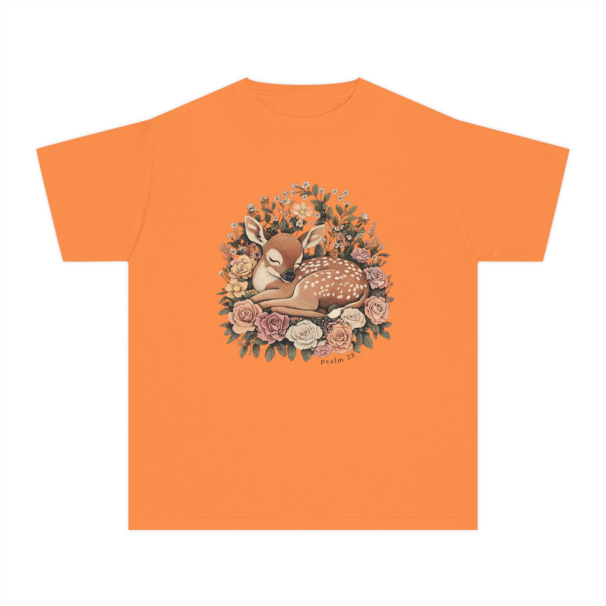 Sleeping Fawn Floral T-Shirt Psalm 23 Inspirational Kids Christian Tee