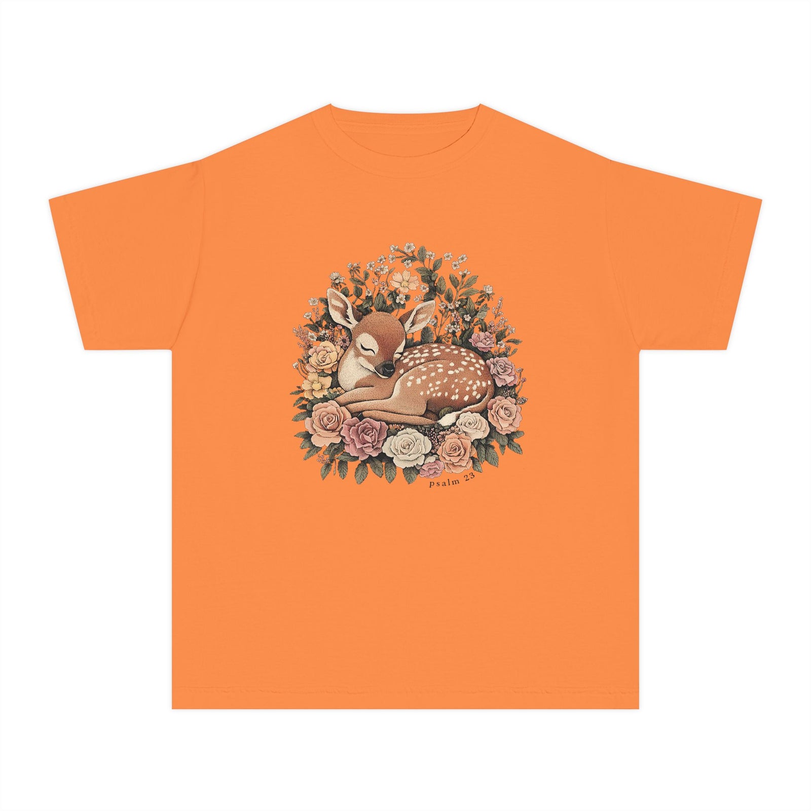 Sleeping Fawn Floral T-Shirt Psalm 23 Inspirational Kids Christian Tee