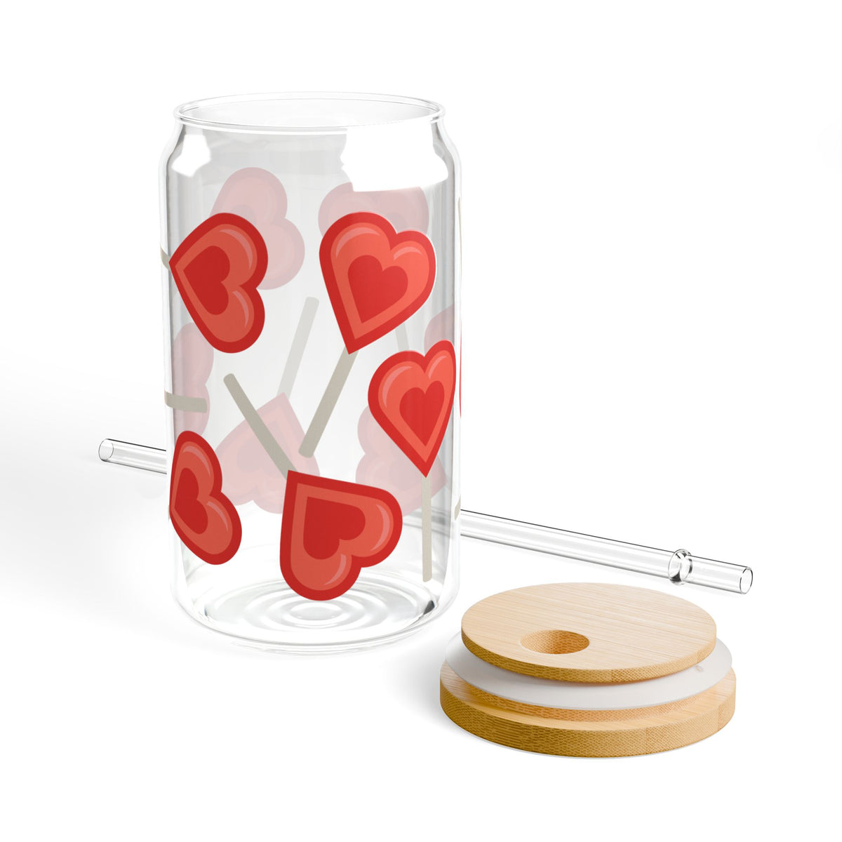 Heart Sucker for You Tumbler Sipper Glass 16oz — Reusable Drink Jar with Lid & Straw - Sydney So Sweet