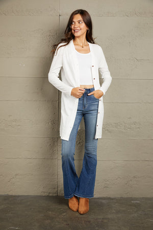 Double Take Button Down Long Sleeve Longline Cardigan - Sydney So Sweet