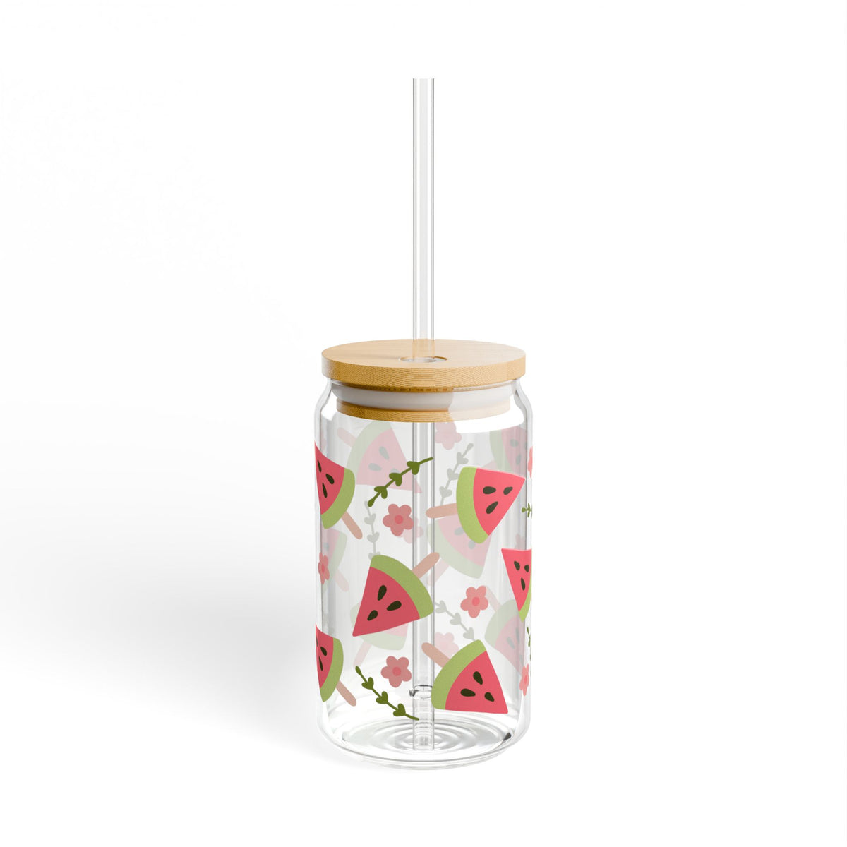 Watermelon Slice Tumbler Sipper Glass 16oz — Reusable Drink Jar with Lid & Straw