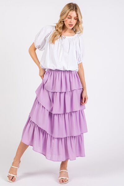 Mittoshop Chiffon Ruffle Layer Elastic Waist Midi Skirt - Sydney So Sweet