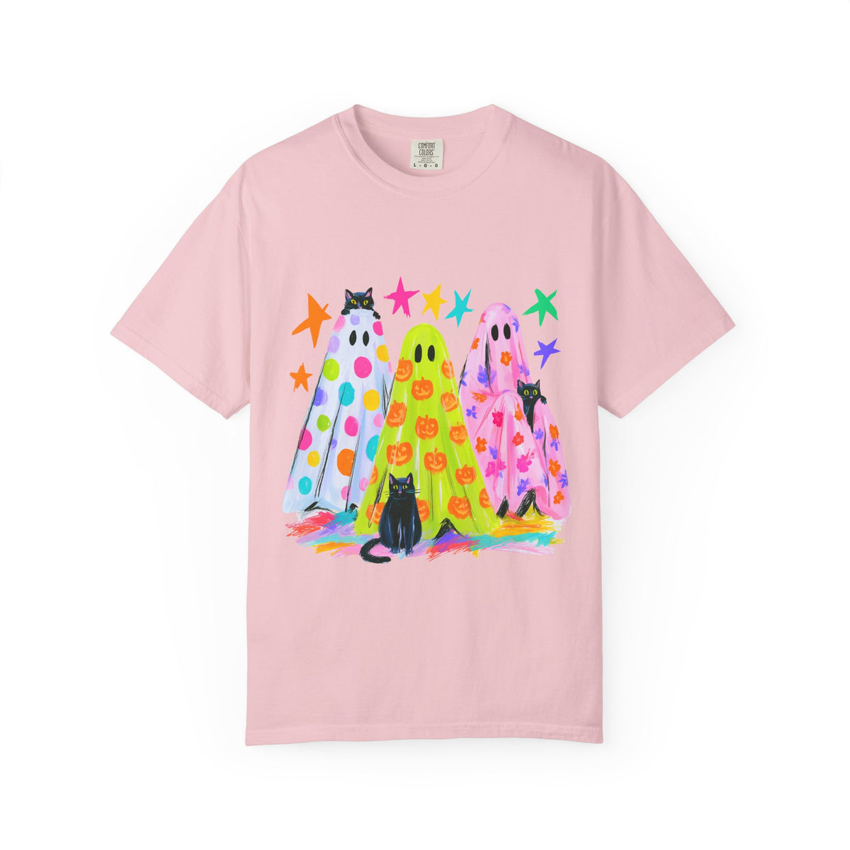 Colorful Polka Dot Halloween Ghost T-Shirt Fun Graphic Tee