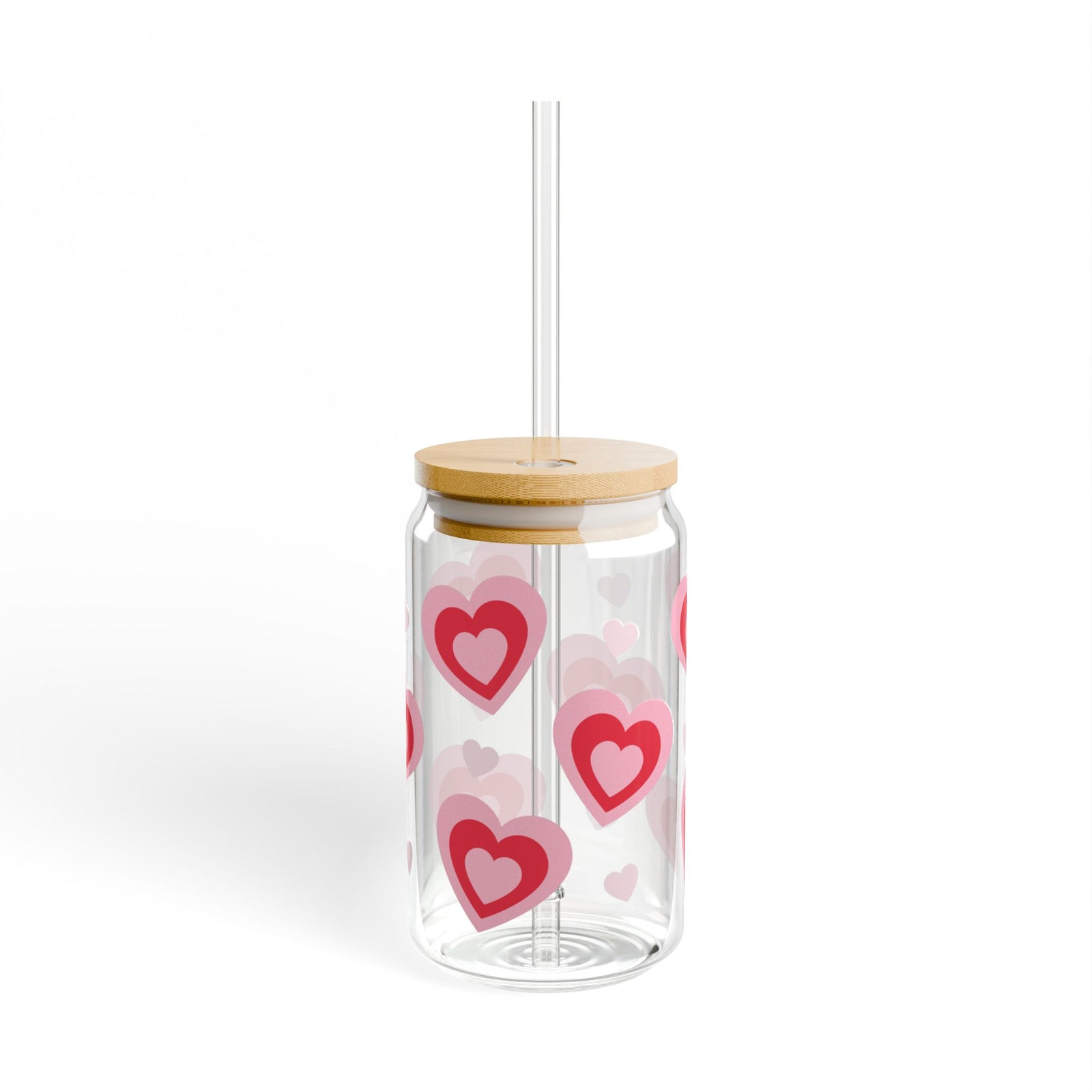 Retro Hearts Tumbler Sipper Glass 16oz — Reusable Drink Jar with Lid & Straw - Sydney So Sweet