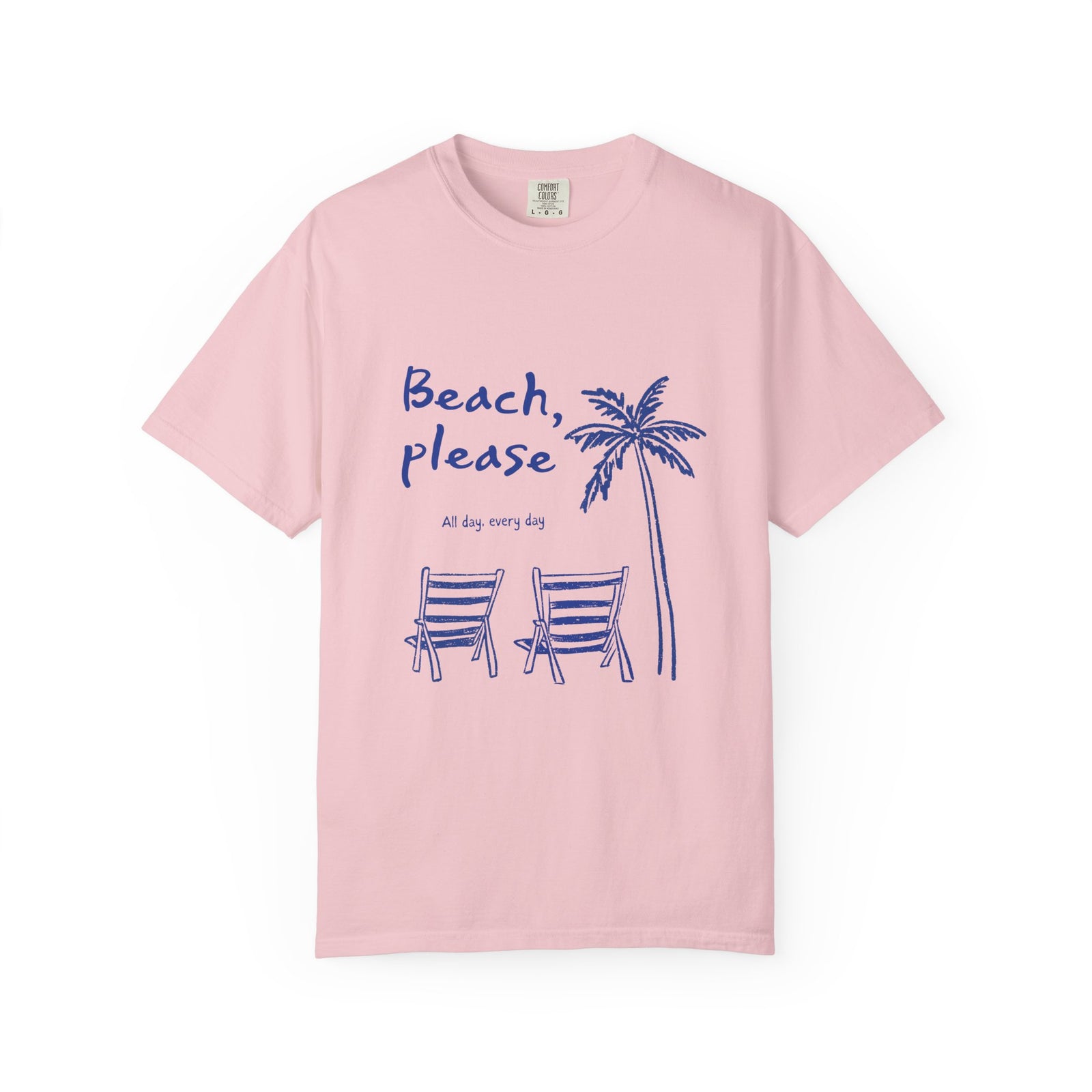 Beach Please T-Shirt Palm Tree & Chairs Women's Summer Graphic Tee