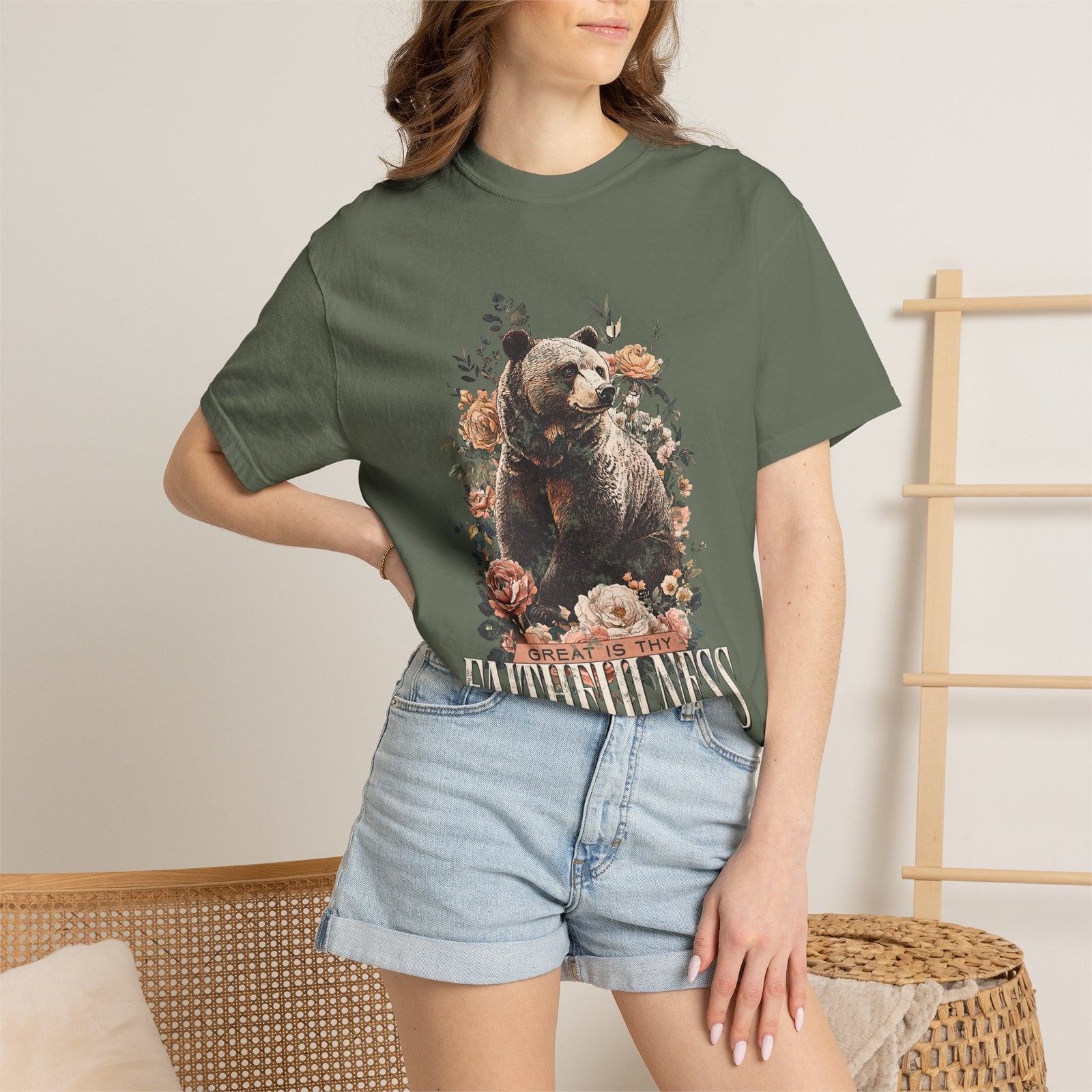 How Great is Thy Faithfulness T-Shirt Grizzly Bear Christian Distressed Tee