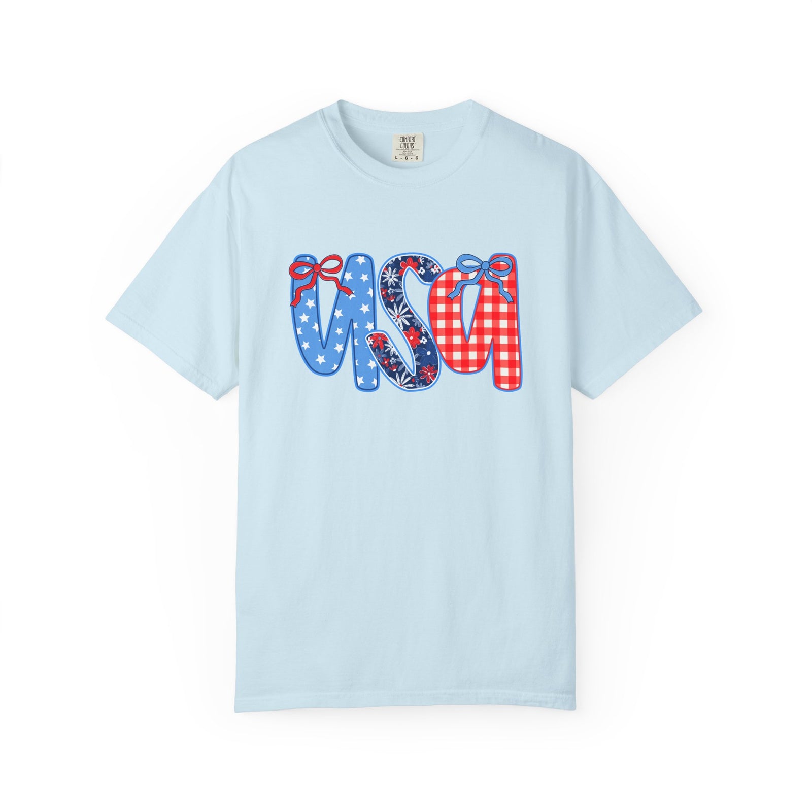 Coquette Bow USA Patriotic Graphic T-Shirt 4th of July Tee