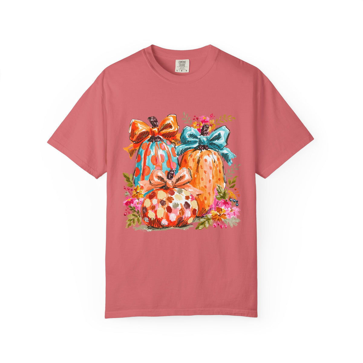 Floral Preppy Coquette Fall Pumpkin T-Shirt Cute Watercolor Graphic Tee