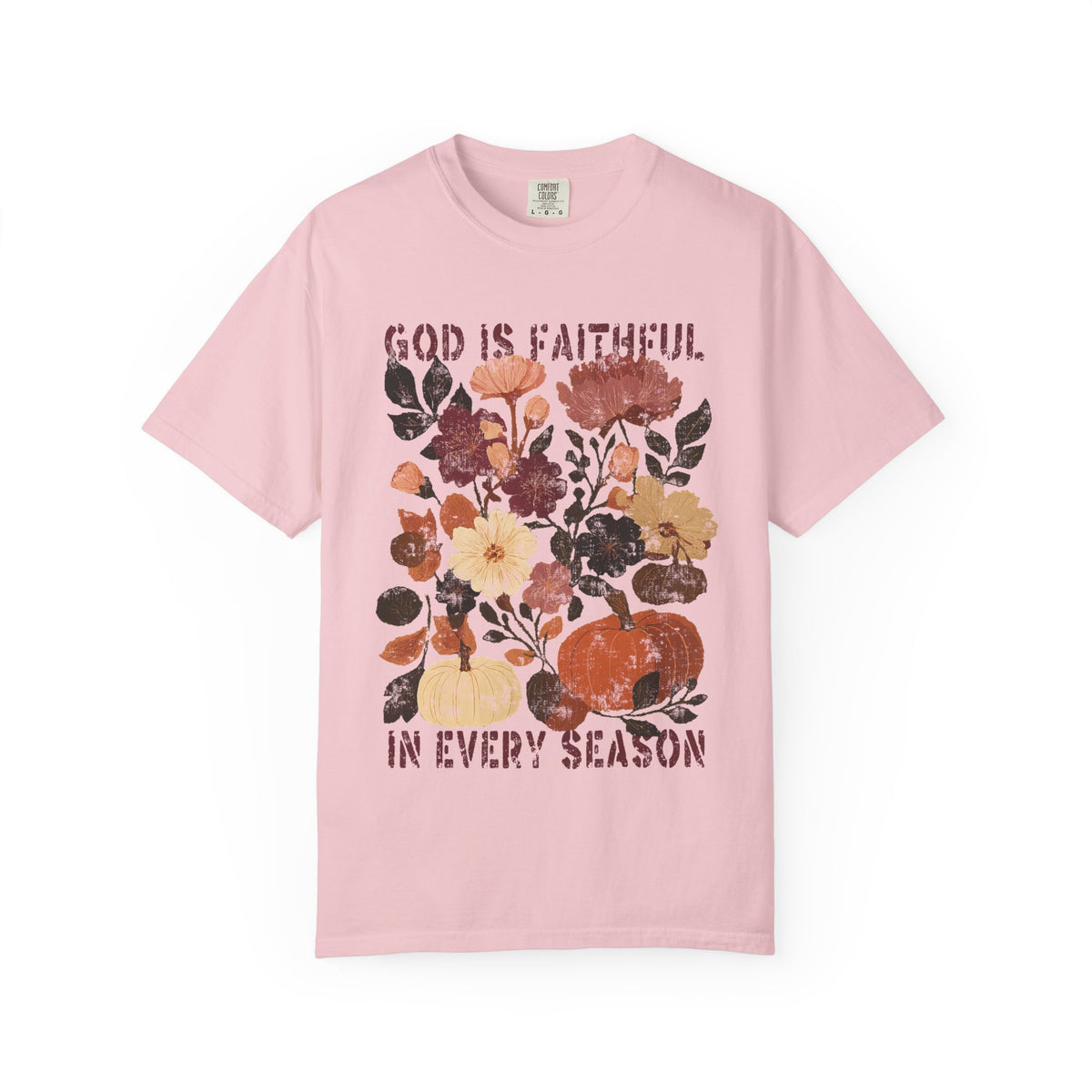 God is Faithful Floral Pumpkin T-Shirt Christian Distressed Fall Graphic Tee