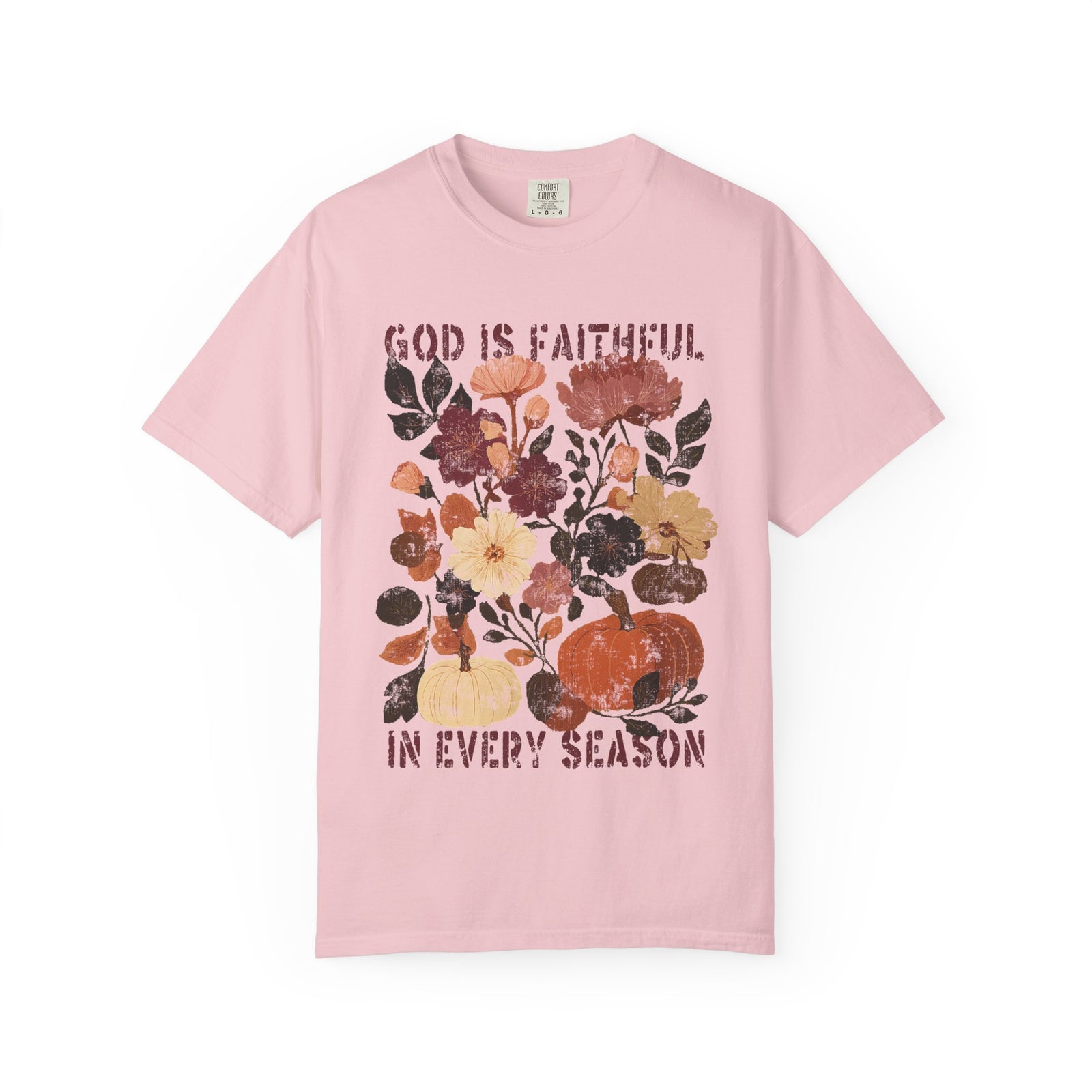 God is Faithful Floral Pumpkin T-Shirt Christian Distressed Fall Graphic Tee
