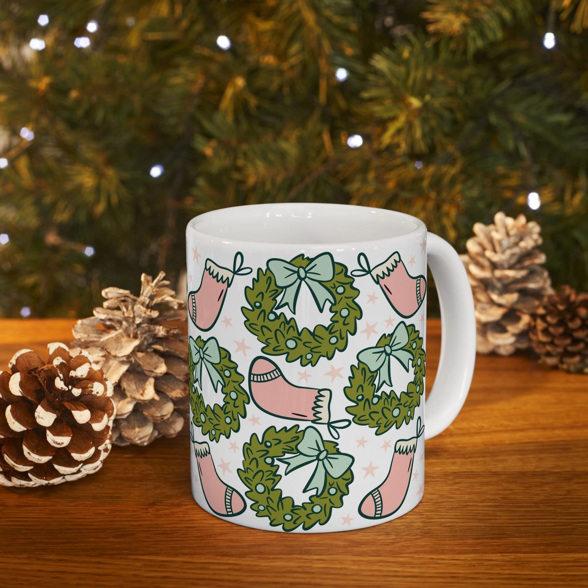 Holly Jolly Christmas Stockings Ceramic Mug Coffee Cup (11oz & 15oz)