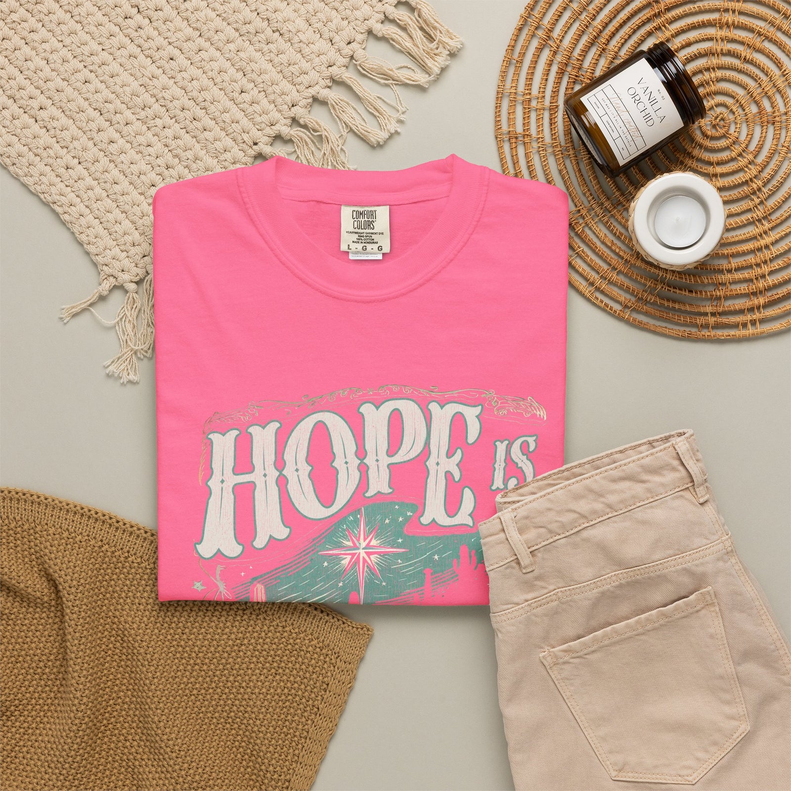 Hope is Born Christmas T-Shirt Christian Distressed Western Graphic Tee