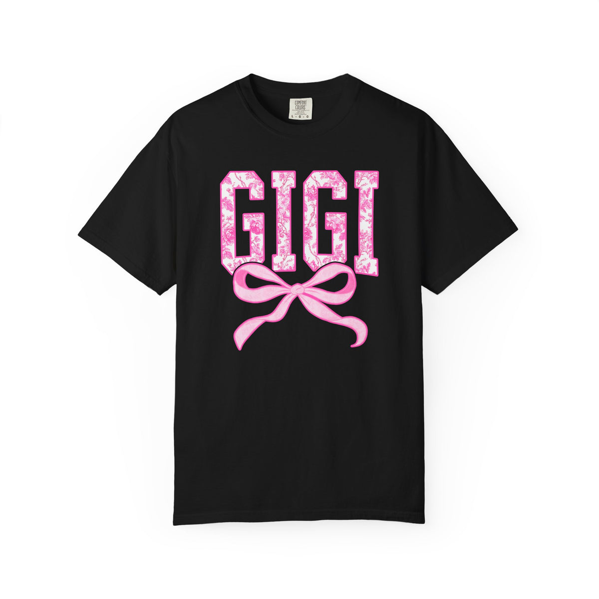 Gigi Coquette Pink Toile Bow T-Shirt Cute Grandmother Graphic Tee