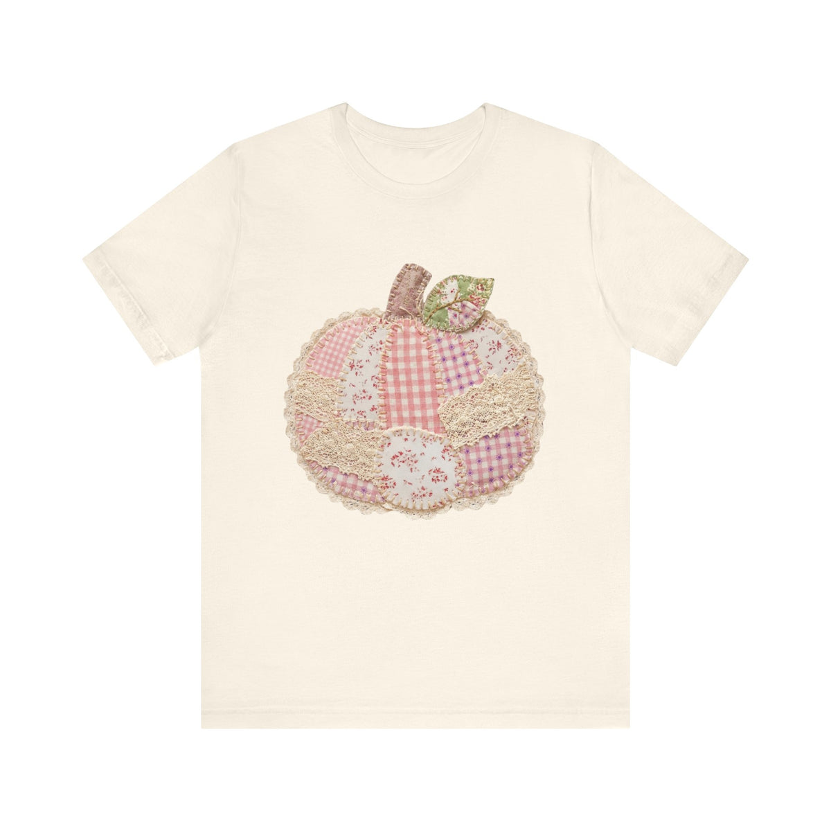 Pumpkin Patch Patchwork Tee Pink Floral Autumn Pumpkin Graphic T‑Shirt