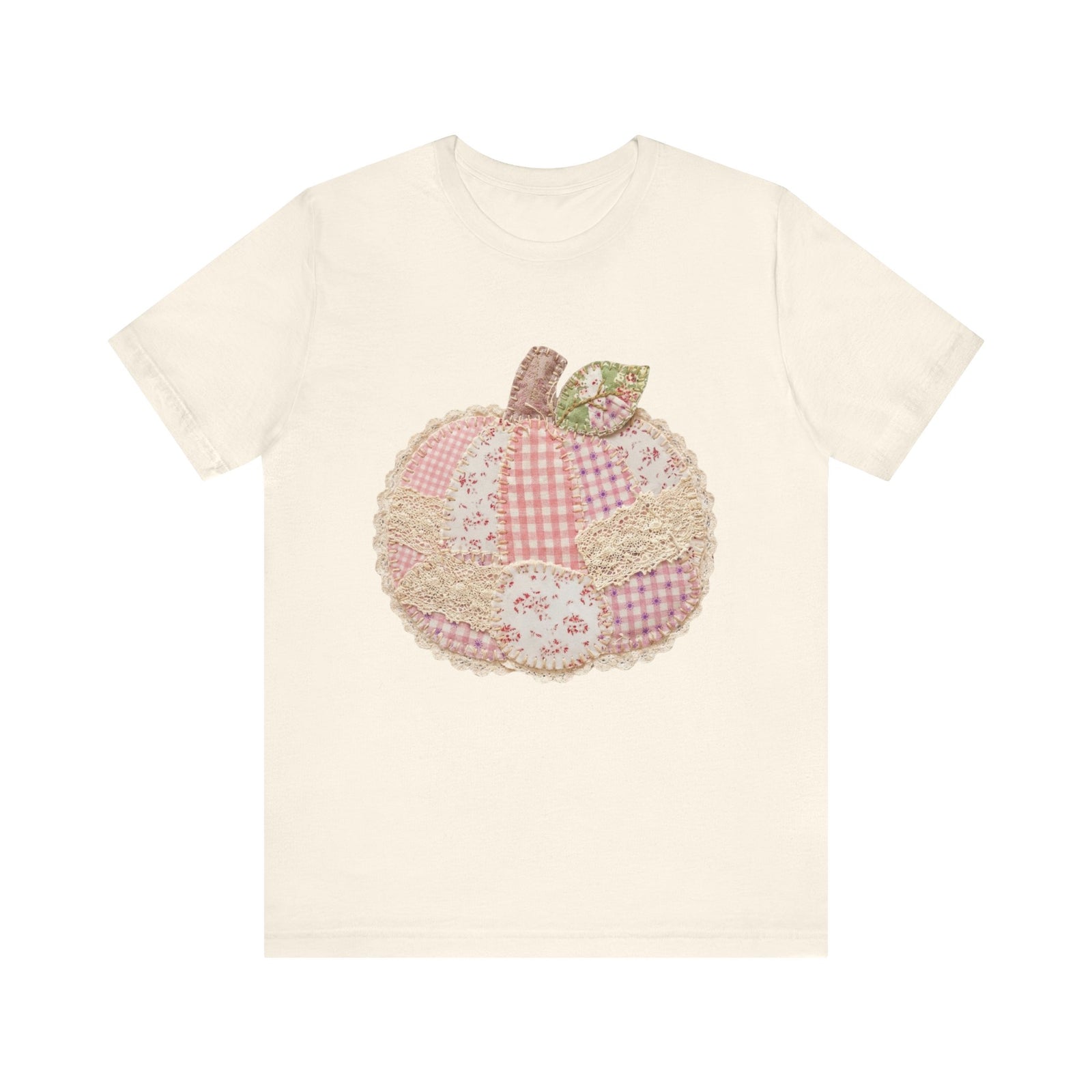 Pumpkin Patch Patchwork Tee Pink Floral Autumn Pumpkin Graphic T‑Shirt