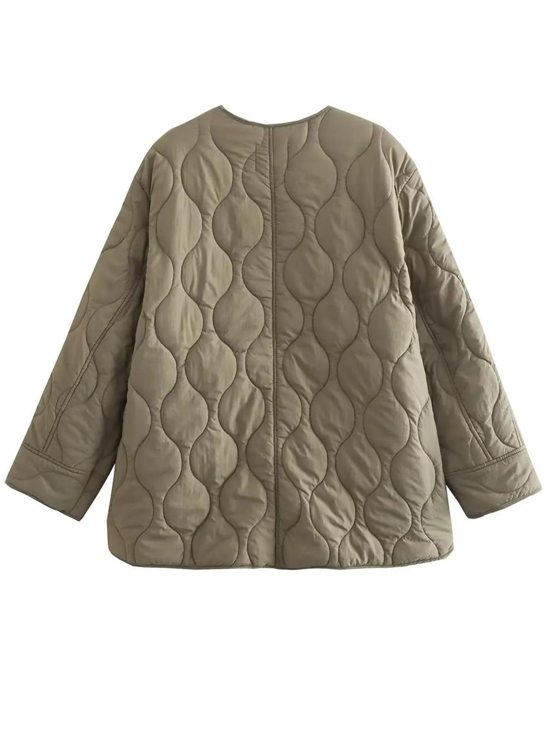 Quilted Snap Down Round Neck Winter Coat - Sydney So Sweet