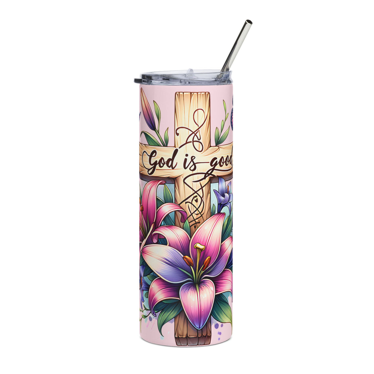 God is Good Cross & Lilies 20oz Floral Stainless Tumbler Insulated Travel Cup - Sydney So Sweet