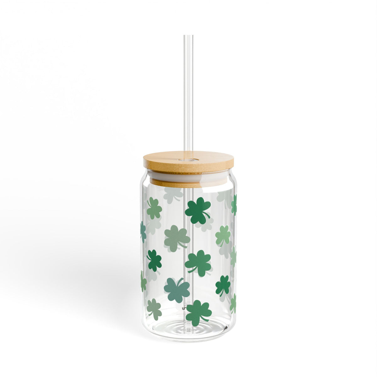 St. Patrick’s Day Shamrock Tumbler Sipper Glass 16oz — Reusable Drink Jar with Lid & Straw