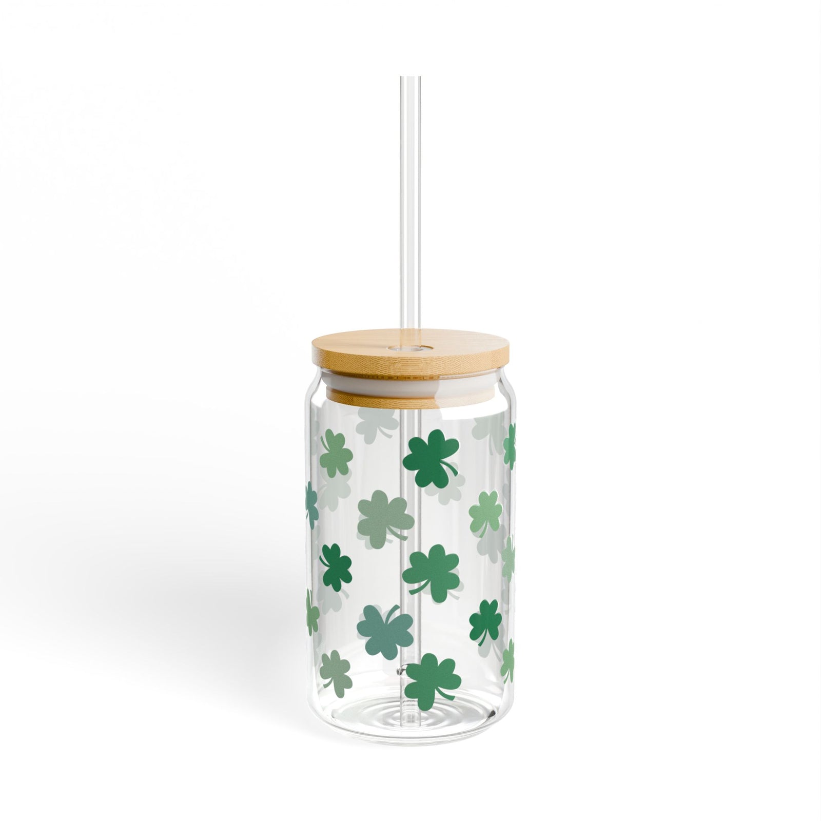 St. Patrick’s Day Shamrock Tumbler Sipper Glass 16oz — Reusable Drink Jar with Lid & Straw