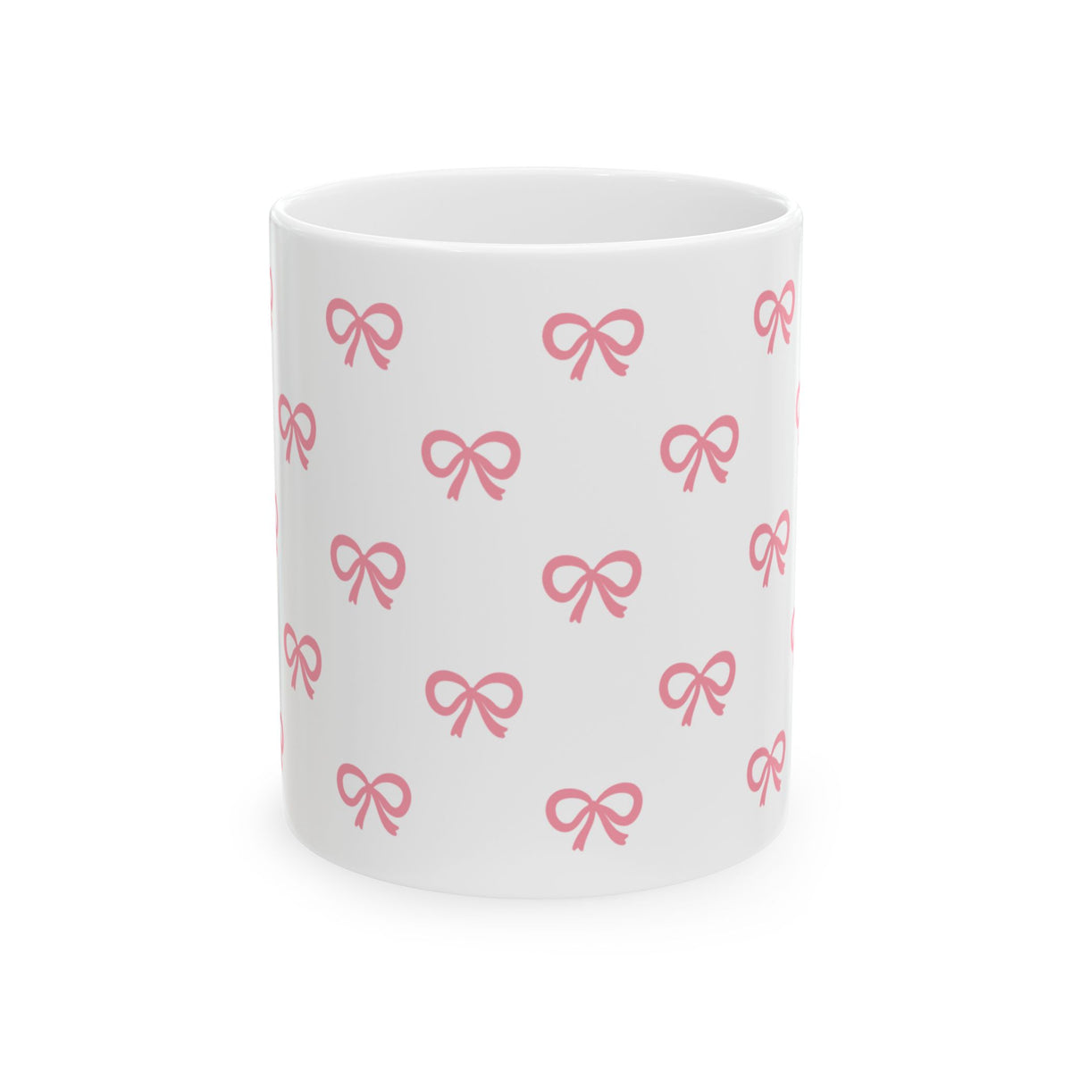Pink Bow Pattern Ceramic Mug — Cute All-Over Ribbon Design (11oz & 15oz)