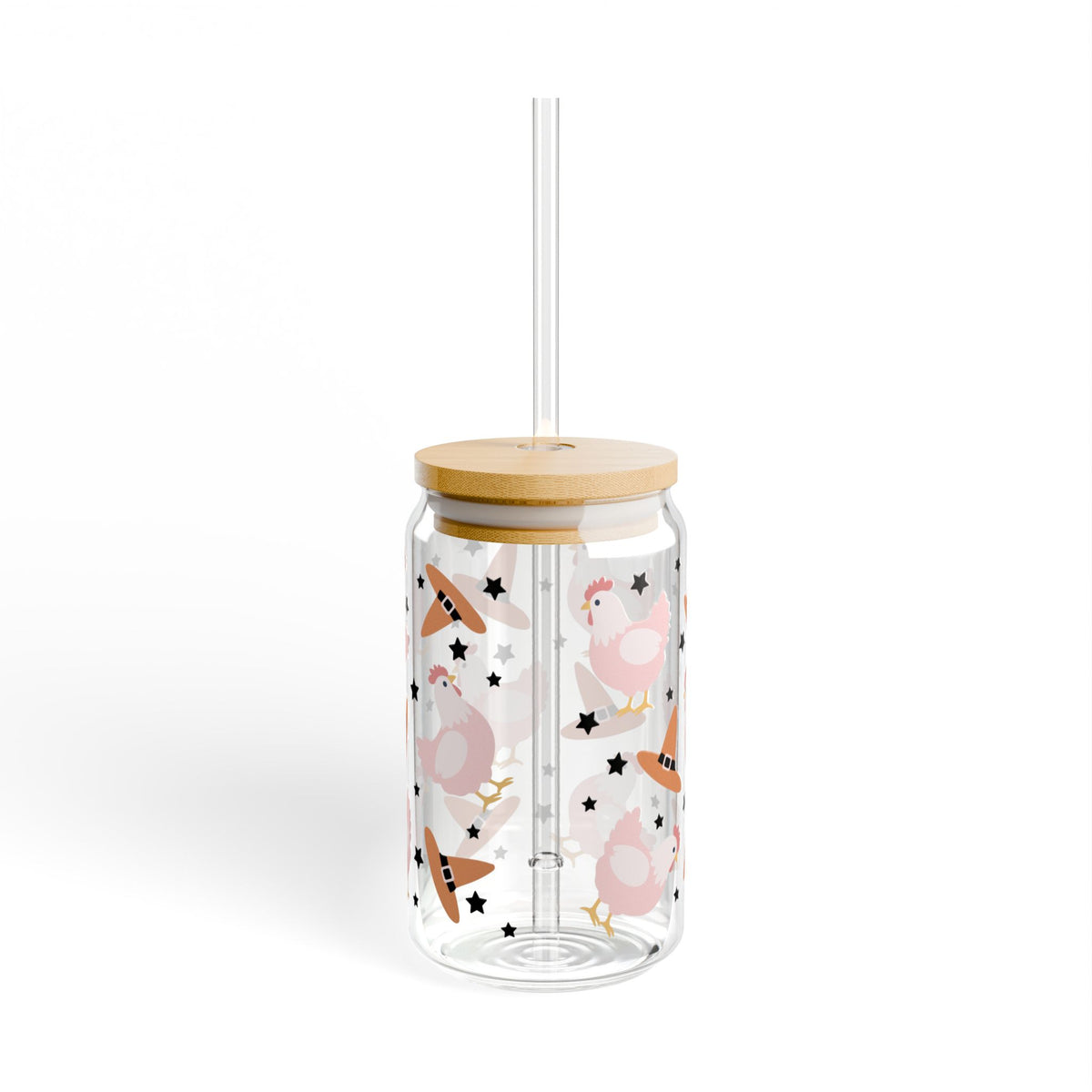 Chicken & Witch Halloween Sipper Glass 16oz Reusable Drink Jar with Lid & Straw