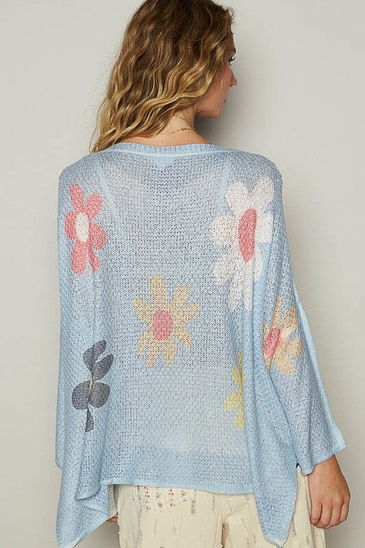 POL Flower Dropped Shoulder Long Sleeve Knit Top - Sydney So Sweet