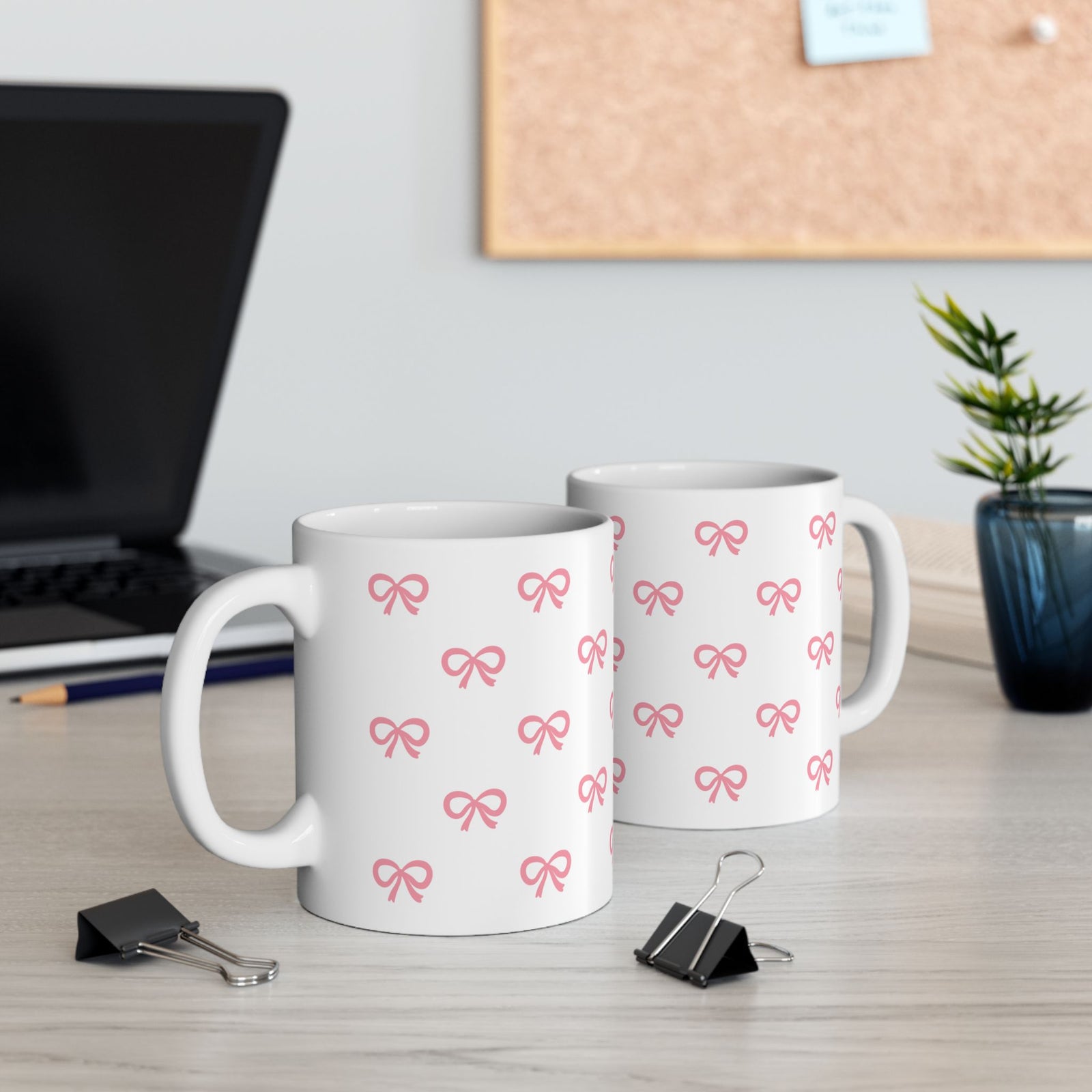 Pink Bow Pattern Ceramic Mug — Cute All-Over Ribbon Design (11oz & 15oz)