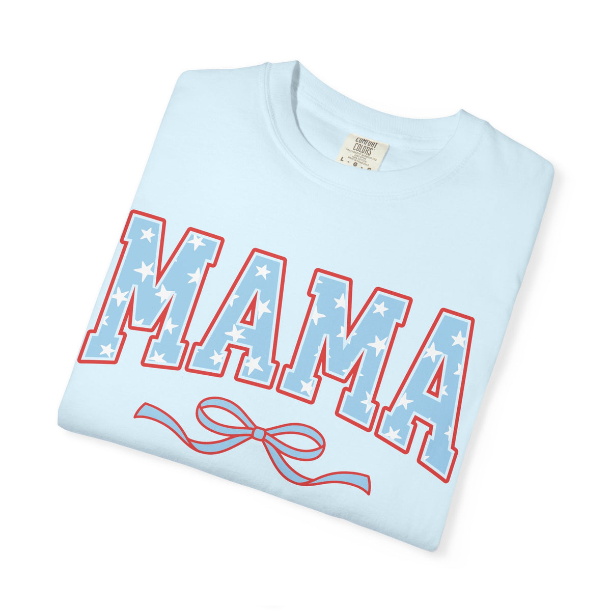 Mama 4th of July USA Coquette Varsity Blue Bow Patriotic T-shirt Preppy Star Tee