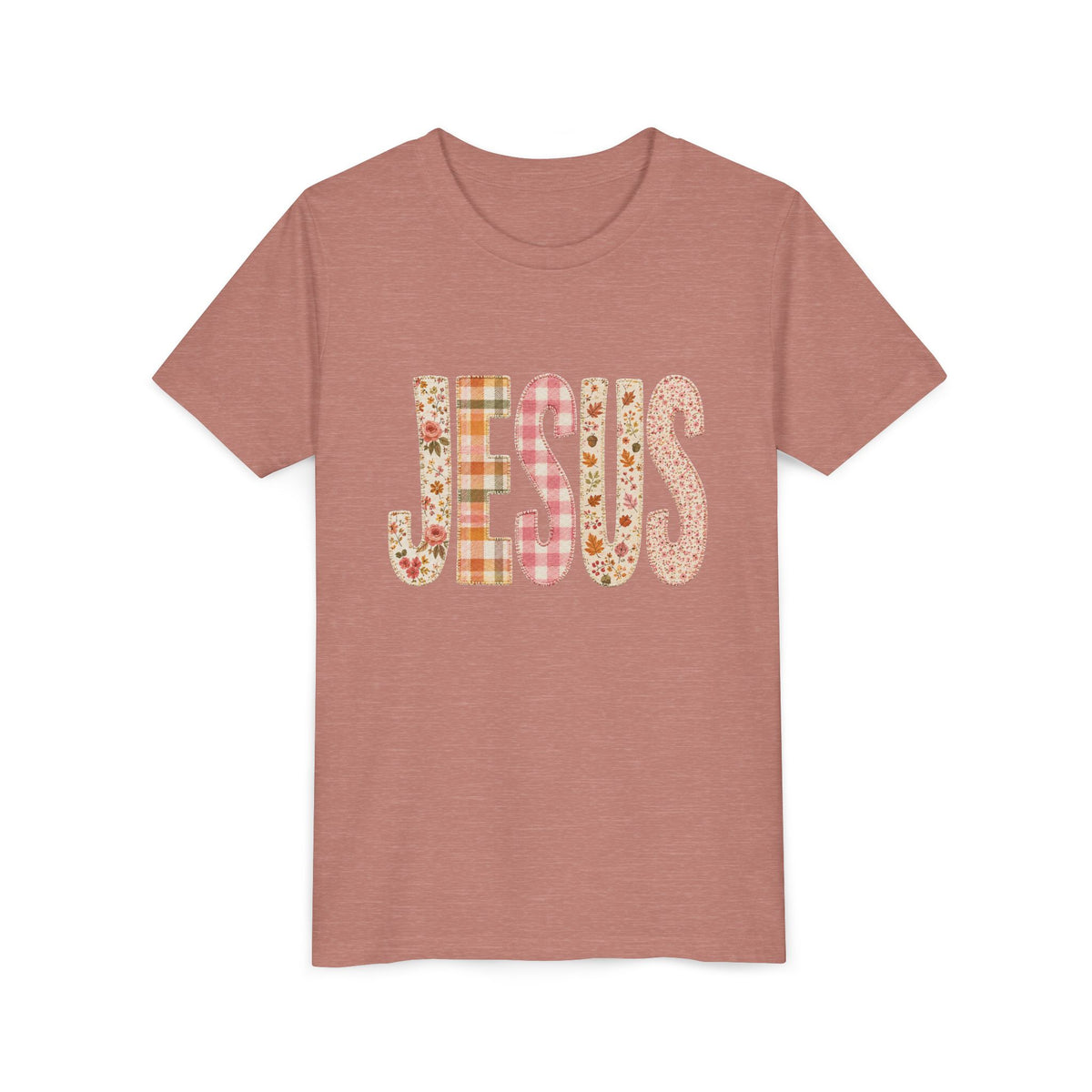 JESUS Floral Plaid Tee Kids Christian Graphic T-Shirt